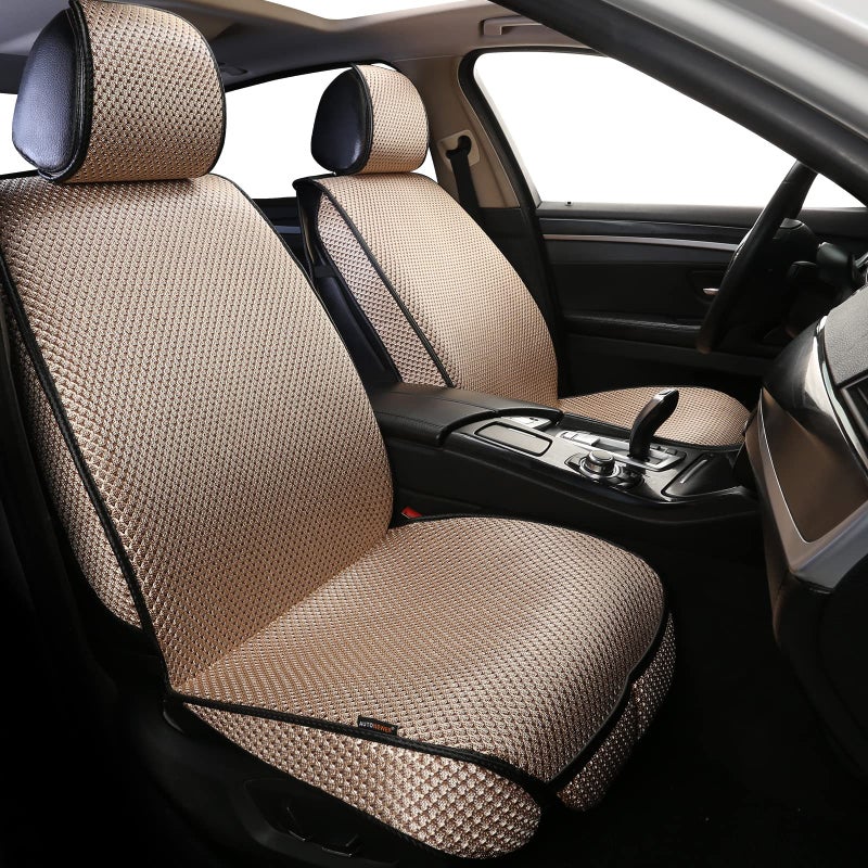 Auto Newer 2PCS Luxury Breathable Car Seat Cover,Front Car Seat Protector, Fit Four Seasons of Universal Automotive Vehicle Cushion Cover, Compatible with 90% Cars,SUV,Trucks (Gold Beige,Front Seats) - Image 1