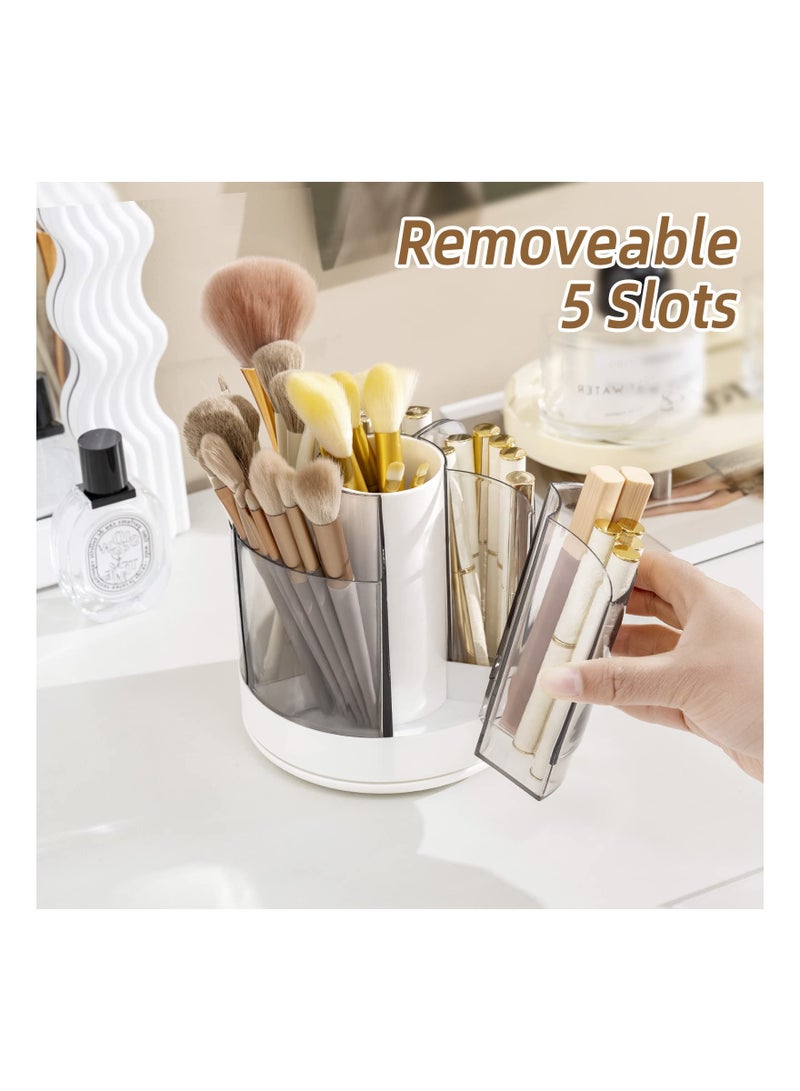 Excefore Makeup Brush Holder Organizer, 360 Rotating Makeup Brush Container with Removable Trays, Pen Holder for Desk, Spinning Brush Holders for Vanity, Desktop, Bathroom, White  - Image 5