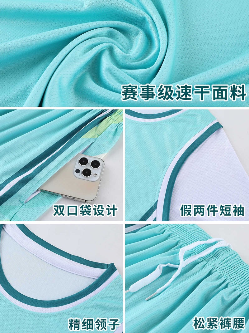 Children'S Basketball Uniform Suit For Boys And Girls Printed Game Class Uniform Training Team Uniform Primary School Student Fake Two-Piece Short-Sleeved Jersey - Image 5