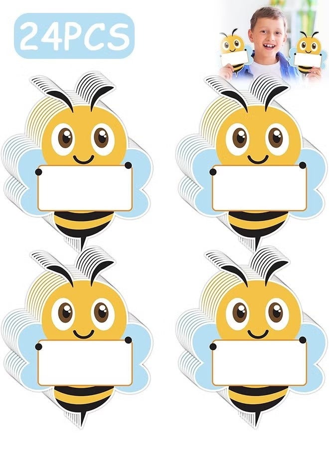 24 Pcs Bee Shape School Name Label Stickers for Classroom Bulletin Board Decorations, Classroom Name Tags for Classroom Cubbies, Cute Bee Style Student Nameplates for Desk - Image 1