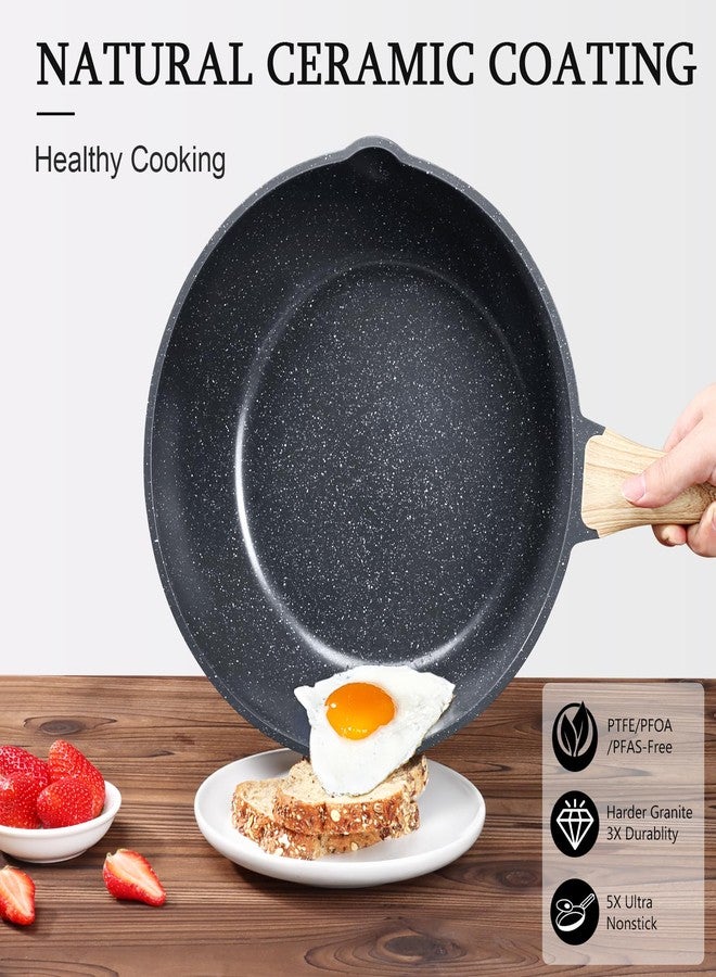 GiPP Ceramic Nonstick Deep Frying Pan Skillet, 12" Saute Pan with Lid, Induction Cookware Non Stick Cooking Pan, PTFE PFOA PFOS APEO Free, Grey - Image 2
