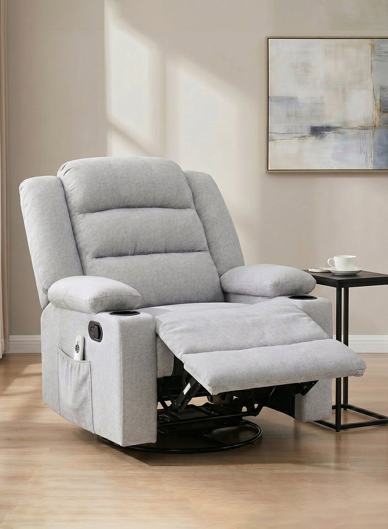 M-Smart Swivel Recliner Chair for Living Room - Ergonomic Rocking Lazy Chair with Dual Cup Holder & Side Pocket for Long Seating, Reading, Watching TV and Napping, 100x86x89cm - Light Grey - Image 1