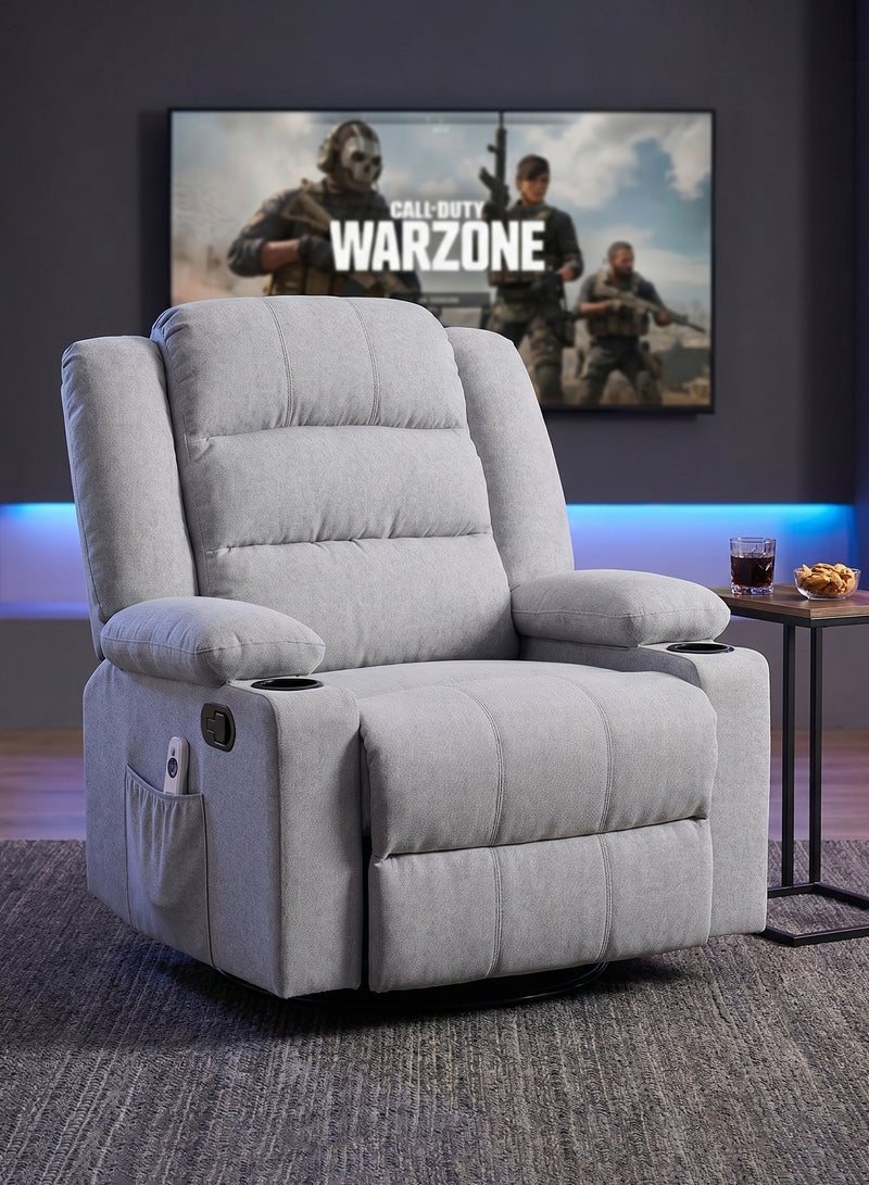 M-Smart Swivel Recliner Chair for Living Room - Ergonomic Rocking Lazy Chair with Dual Cup Holder & Side Pocket for Long Seating, Reading, Watching TV and Napping, 100x86x89cm - Light Grey - Image 4