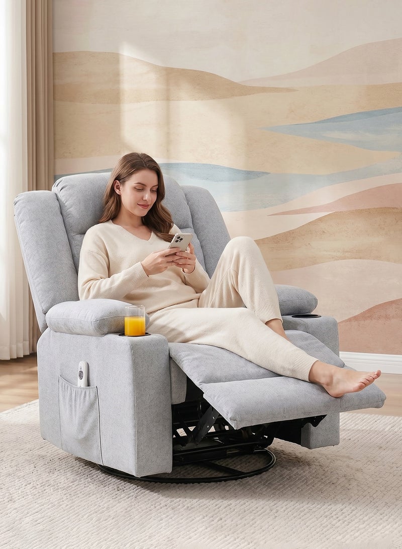 M-Smart Swivel Recliner Chair for Living Room - Ergonomic Rocking Lazy Chair with Dual Cup Holder & Side Pocket for Long Seating, Reading, Watching TV and Napping, 100x86x89cm - Light Grey - Image 5