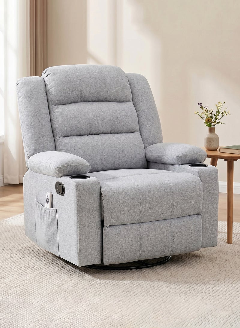 M-Smart Swivel Recliner Chair for Living Room - Ergonomic Rocking Lazy Chair with Dual Cup Holder & Side Pocket for Long Seating, Reading, Watching TV and Napping, 100x86x89cm - Light Grey - Image 2