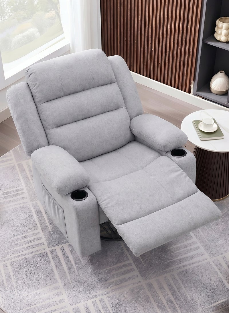 M-Smart Swivel Recliner Chair for Living Room - Ergonomic Rocking Lazy Chair with Dual Cup Holder & Side Pocket for Long Seating, Reading, Watching TV and Napping, 100x86x89cm - Light Grey - Image 3