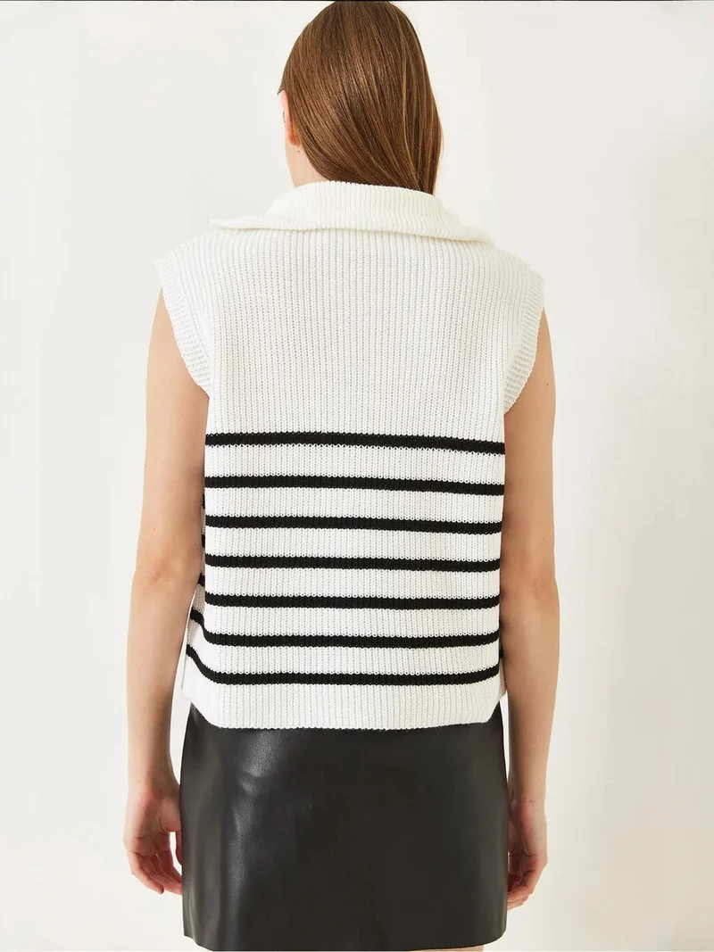 Bianco Lucci Multicolor LUCCI Striped Knitwear Sweater Vest with Zipper Collar for Women | Best Price UAE