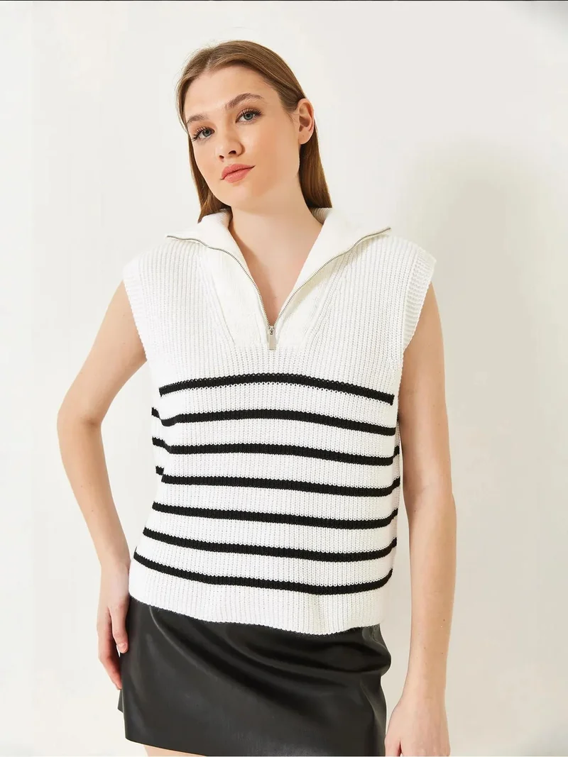 Bianco Lucci Multicolor LUCCI Striped Knitwear Sweater Vest with Zipper Collar for Women | Best Price UAE