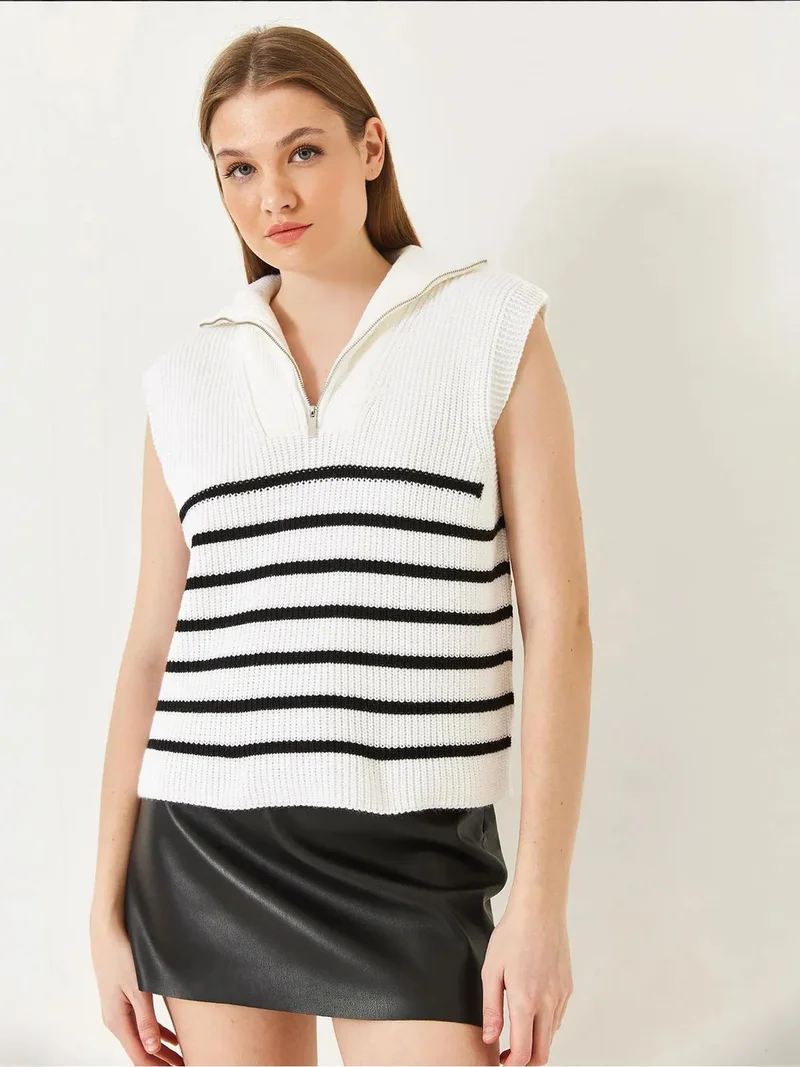 Bianco Lucci Multicolor LUCCI Striped Knitwear Sweater Vest with Zipper Collar for Women | Best Price UAE