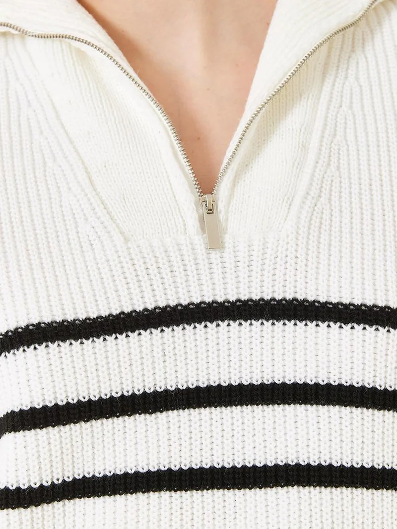 Bianco Lucci Multicolor LUCCI Striped Knitwear Sweater Vest with Zipper Collar for Women | Best Price UAE
