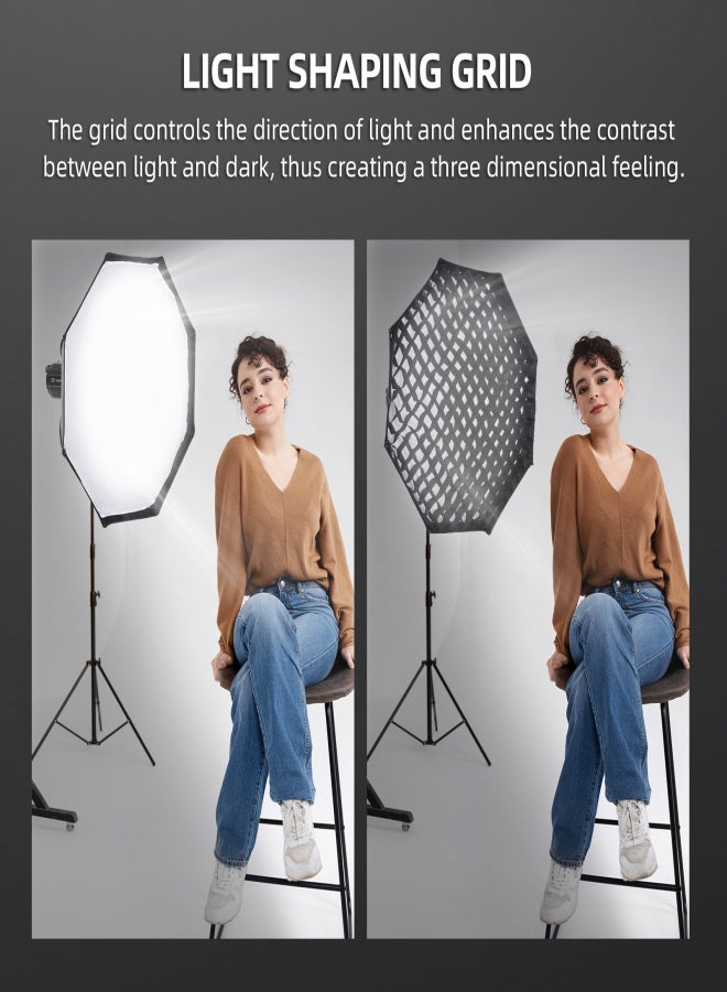 صندوق إضاءة ثماني الأضلاع سريع الفك مقاس 95 سم/37.4 بوصة مزود بحامل بوين و8 قضبان دعم للتصوير في الاستوديو والتصوير الفوتوغرافي والبث المباشر للصور الشخصية - Image 5
