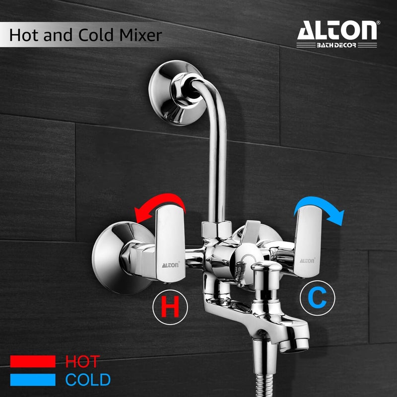 Alton ALTON QDRL5890 Brass 3IN1 Wall Mixer With Provision For Over Head Shower and Hand Shower with190mm Long Bend Pipe Chrome - Image 3