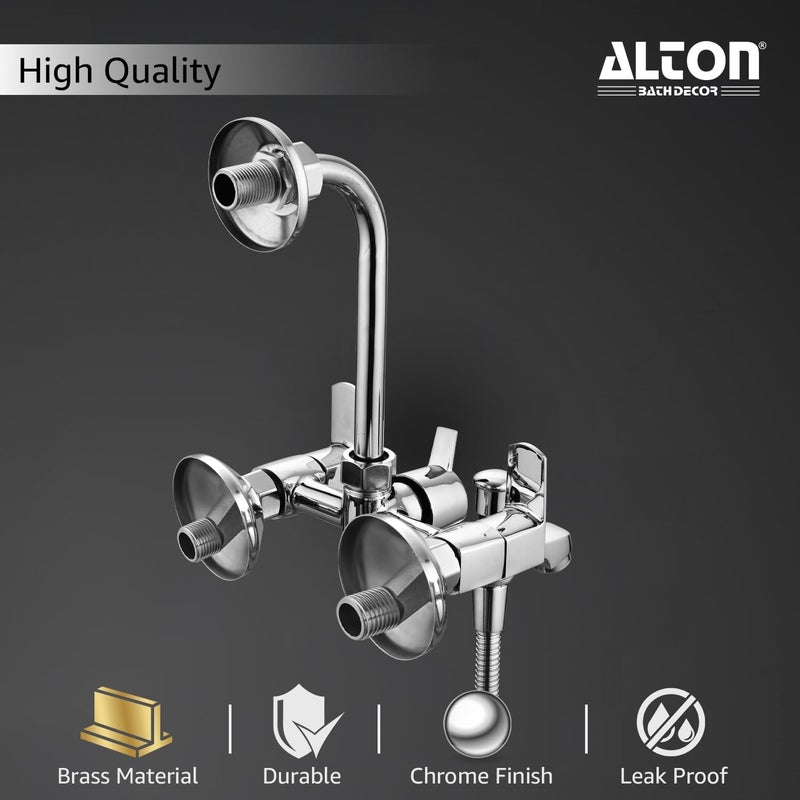 Alton ALTON QDRL5890 Brass 3IN1 Wall Mixer With Provision For Over Head Shower and Hand Shower with190mm Long Bend Pipe Chrome - Image 5