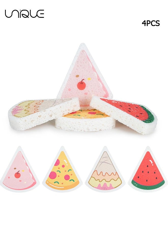 Unique 4 PCS Kitchen Sponges Set, 4 Pieces Cute Natural Wood Pulp Dish Sponge, Non-Scratch Sponges for Cleaning Dishes, Countertop, Bathroom - Image 1