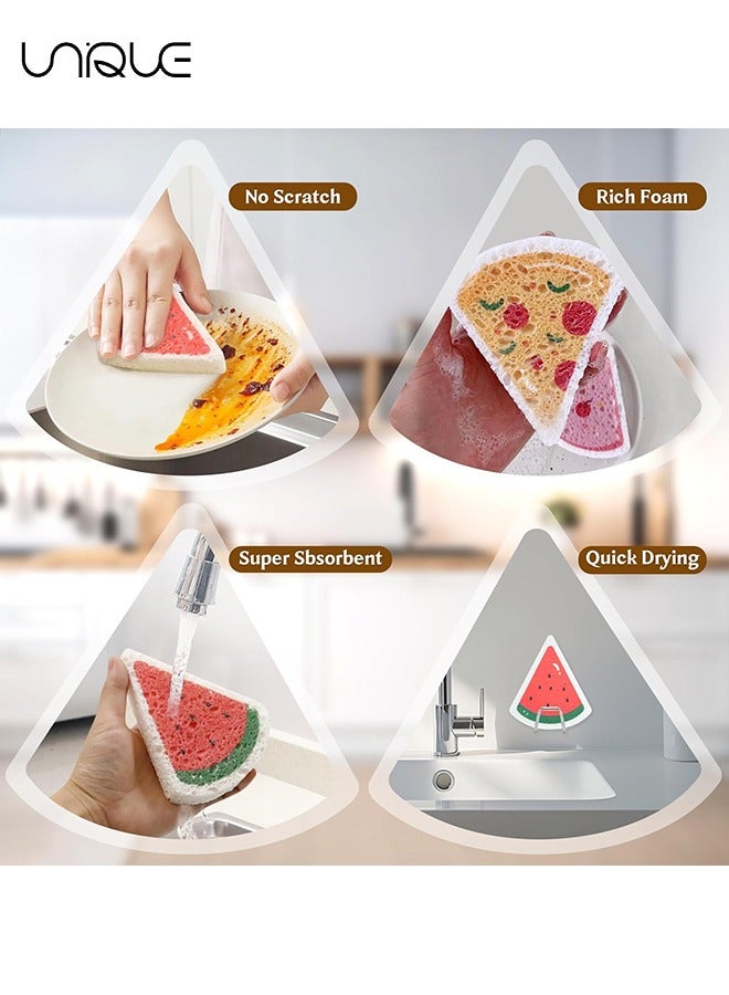 Unique 4 PCS Kitchen Sponges Set, 4 Pieces Cute Natural Wood Pulp Dish Sponge, Non-Scratch Sponges for Cleaning Dishes, Countertop, Bathroom - Image 3