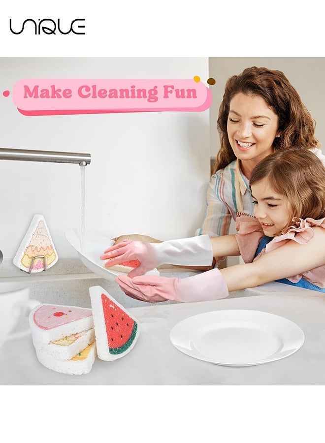 Unique 4 PCS Kitchen Sponges Set, 4 Pieces Cute Natural Wood Pulp Dish Sponge, Non-Scratch Sponges for Cleaning Dishes, Countertop, Bathroom - Image 4