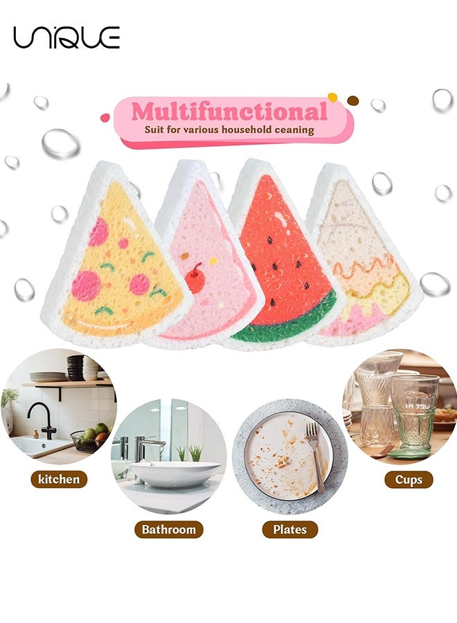 Unique 4 PCS Kitchen Sponges Set, 4 Pieces Cute Natural Wood Pulp Dish Sponge, Non-Scratch Sponges for Cleaning Dishes, Countertop, Bathroom - Image 5