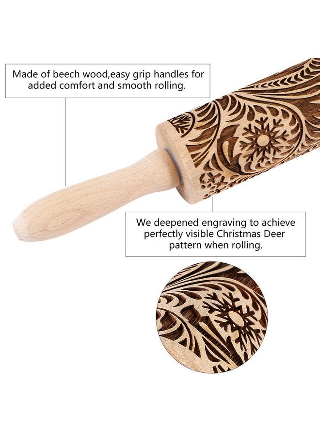 EVERMARKET Embossed Wooden Rolling Pin for Baking,Evermarket Deep Engraved Embossing Rolling Pin with Christmas Snowflake Flower Design for Baking Embossed Cookies,Cute Kitchen Decor DIY Tool for Kids and Adults - Image 3