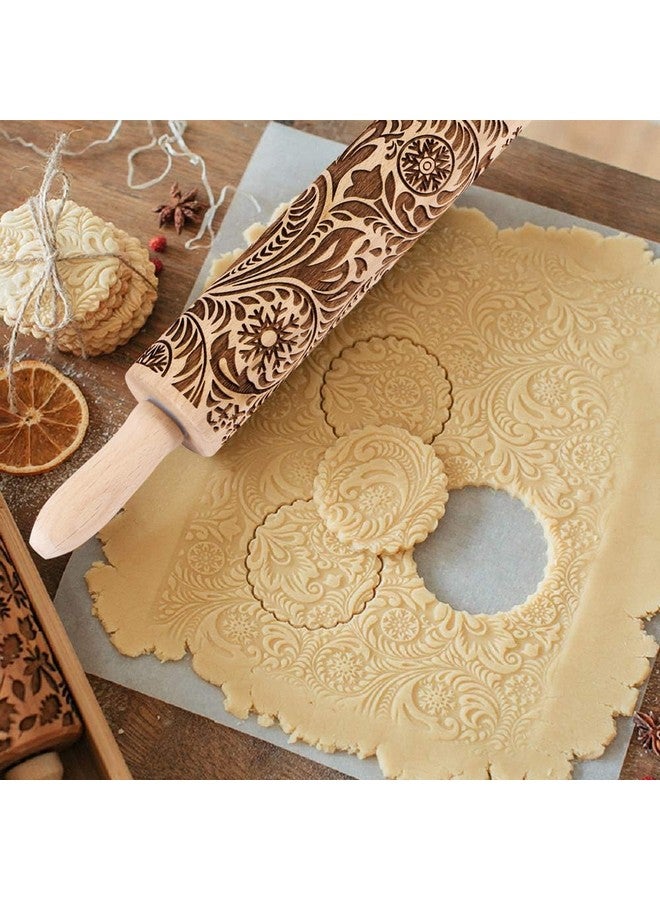EVERMARKET Embossed Wooden Rolling Pin for Baking,Evermarket Deep Engraved Embossing Rolling Pin with Christmas Snowflake Flower Design for Baking Embossed Cookies,Cute Kitchen Decor DIY Tool for Kids and Adults - Image 5