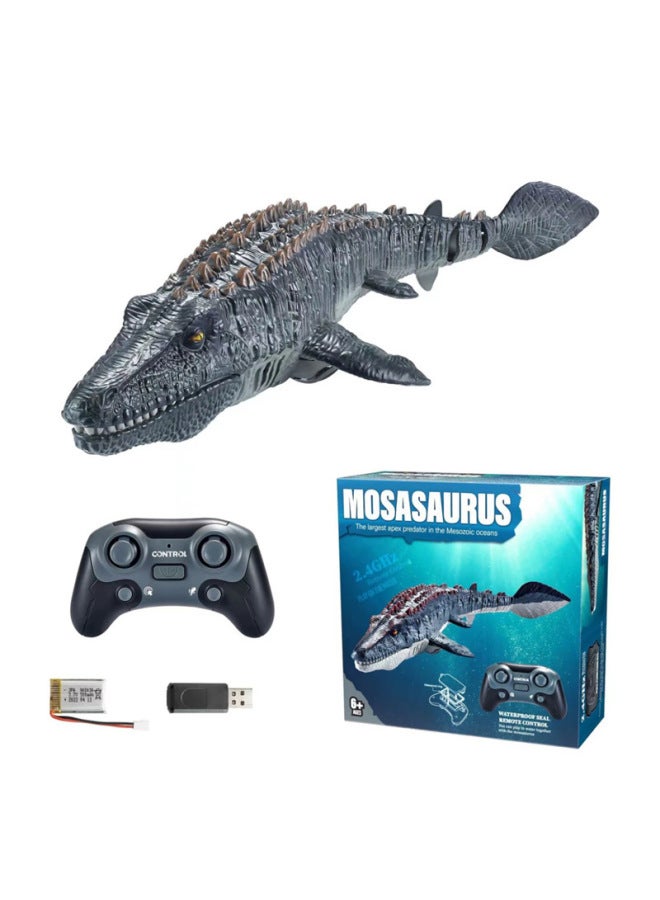 Water Remote Control Mechanical Python Rechargeable Water Remote Control Boat Electric Real Shark Python Model Children's Toys-Color:Original Mosasaurus - Gray Upgraded Water Spray + Light + Extension-Specifications:A Total Of About 30 Minutes Of Use  - Image 1