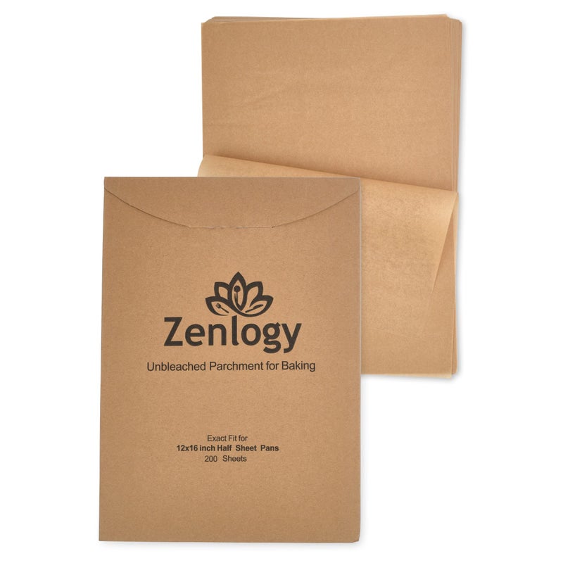 Zenlogy Zenlogy Parchment Paper Sheets 12x16 200 sheets for Baking  Unbleached Chlorinefree High Heat NonStick PreCut Parchment Paper for Half Sheet Pans 