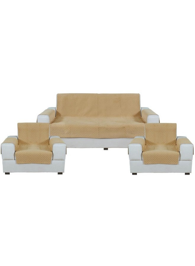 Nendle Luxurious Soft Velvet Quilted Anti-Slip Sofa Cover 5 Seater Fully Covered with Combined Sofa Seat, Back and Arms Protector Covers (Golden, Pack of 3+1+1) - Image 2