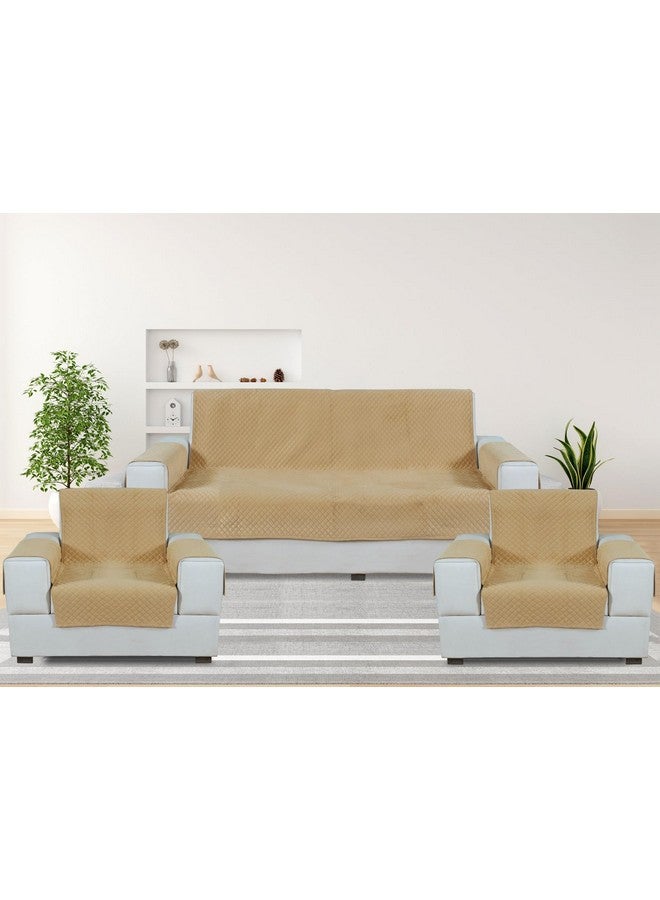 Nendle Luxurious Soft Velvet Quilted Anti-Slip Sofa Cover 5 Seater Fully Covered with Combined Sofa Seat, Back and Arms Protector Covers (Golden, Pack of 3+1+1) - Image 1