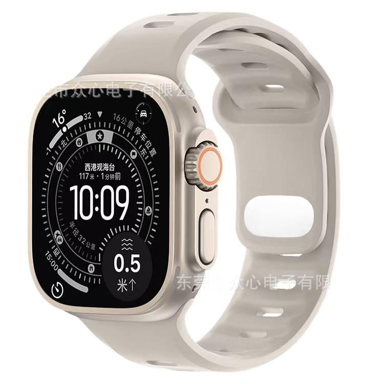 سوار ساعة ذكية سوار رياضي من السيليكون متوافق مع Apple Watch 42/44/45/49mm بملاءمة قابلة للتعديل وحزام بديل باللون أسود قابل للتعديل - Image 5