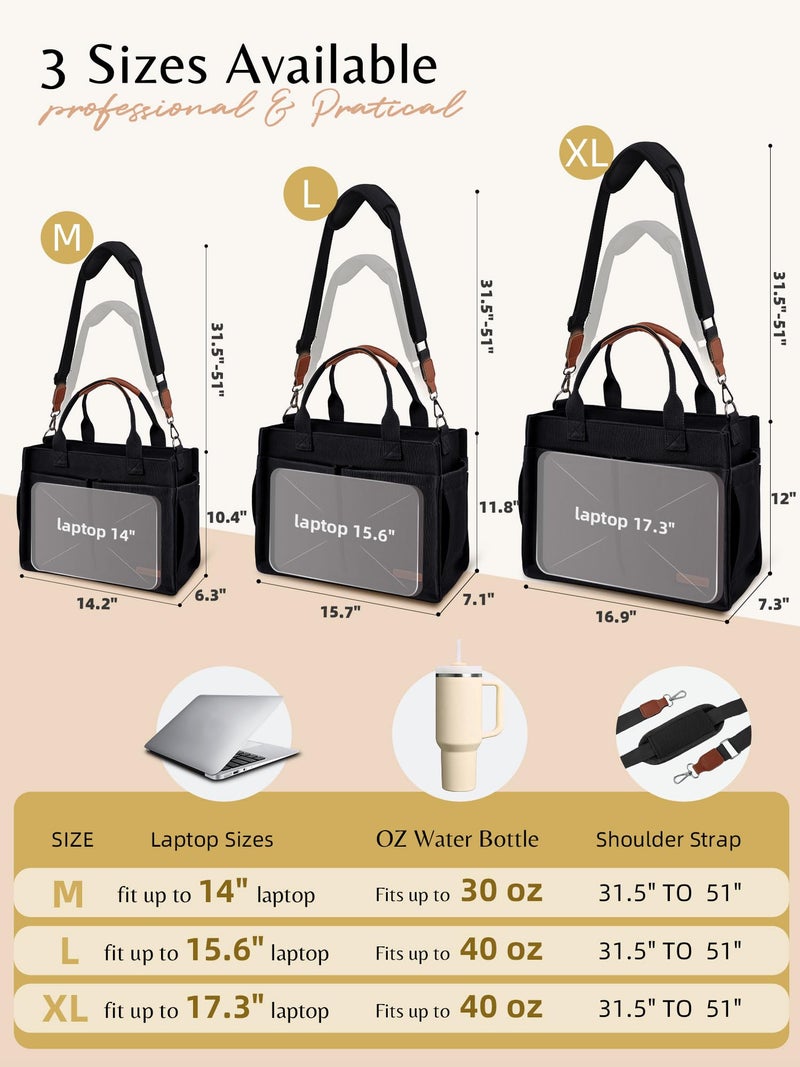 BESBESME Canvas Tote Bag for Women with Zipper & Compartments- Multi-Pocket Work & College Crossbody Shoulder Bag, Detachable Strap, Laptop Purse for Teachers, Nurses, Travel, Bible Study, Black XL - Image 5