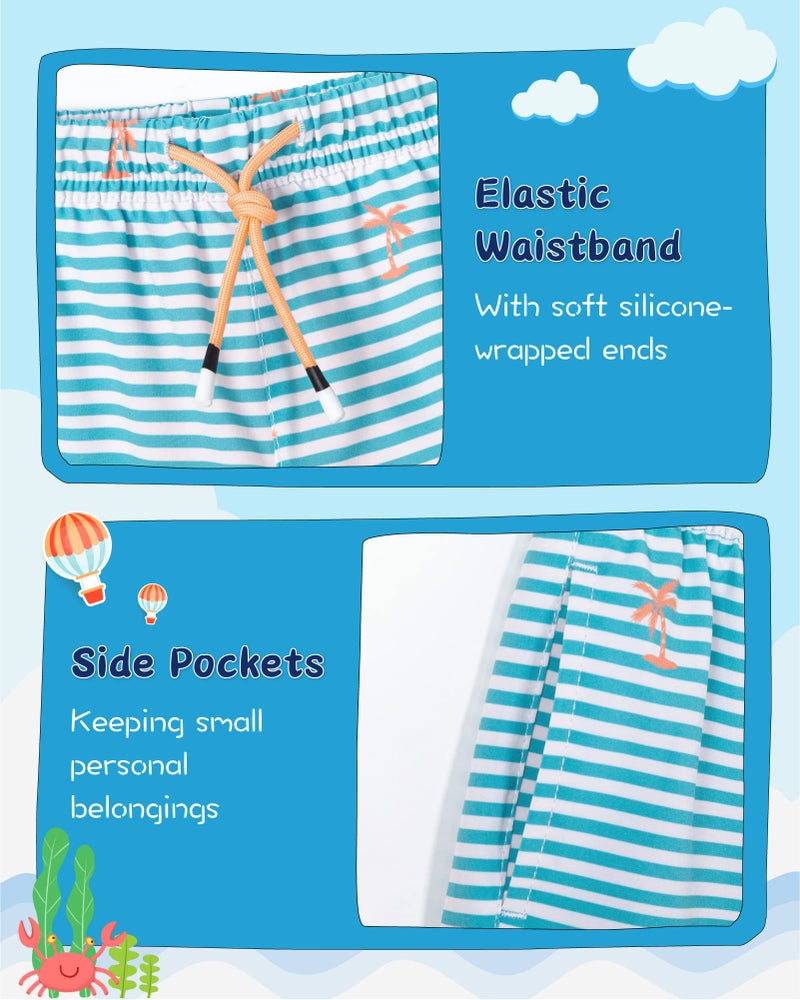 SURF CUZ Boys Swim Trunks with Boxer Brief Liner 2 in 1 Toddler Stretch Swimsuit Shorts Quick Dry Swimming Bathing Suit Palm Tree Green Stripes 7 - Image 4