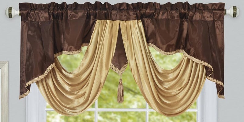GOHD Golden Ocean Home Decor GOHD Golden Ocean Home Decor Valarie Fancy Window Valance 54 x 18 inches Taffeta Fabric with Soft Satin Swag Add Some Royal luxruy Accent to Your Home Brown