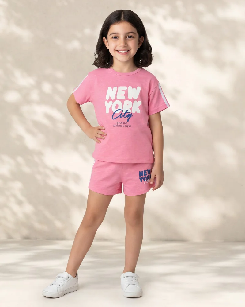 Redtag Girls Pink Placement Print Slub Jersey T Shirt