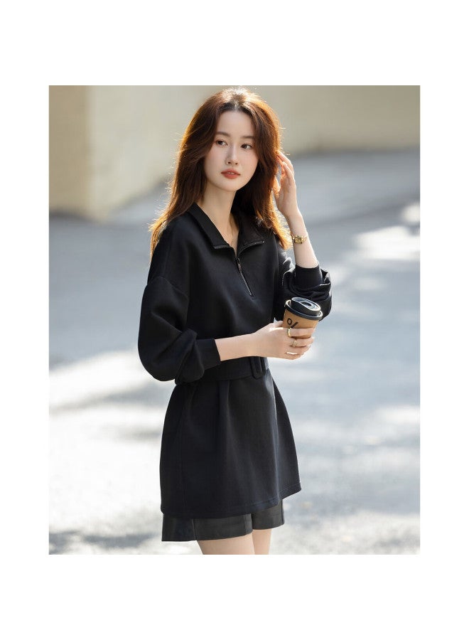 dme Demana Autumn Simple Stand Collar Loose Waistband Pee Elegant Sweatshirt Top - Image 5