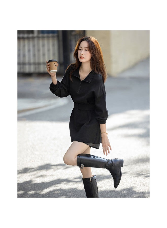 dme Demana Autumn Simple Stand Collar Loose Waistband Pee Elegant Sweatshirt Top - Image 3