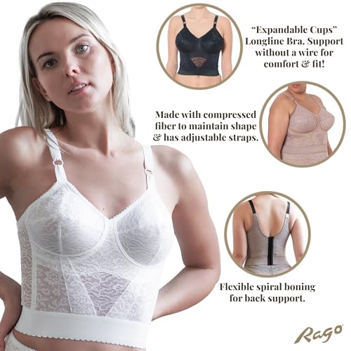 Rago 2202 Longline Wireless Bra | Extra-Firm Shapewear Support | Made in USA | Expandable Cups & Posture Back | White 48DD - Image 4