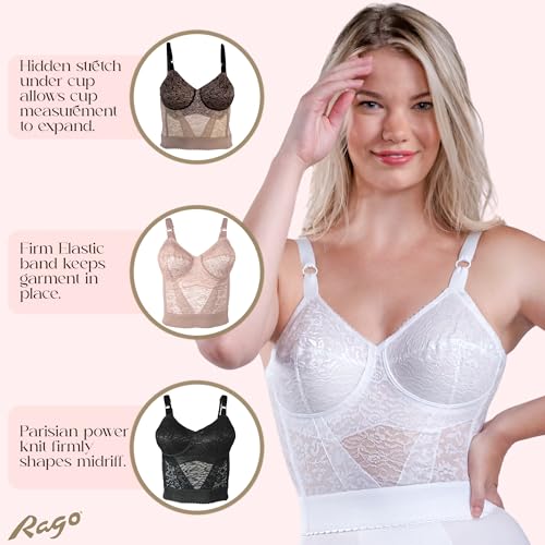 Rago 2202 Longline Wireless Bra | Extra-Firm Shapewear Support | Made in USA | Expandable Cups & Posture Back | White 48DD - Image 5