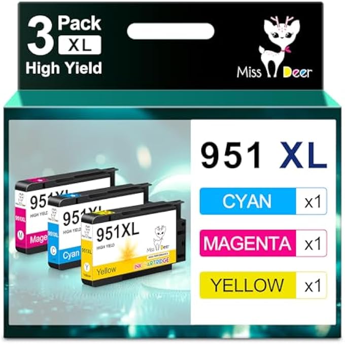 951XL COLOR INK CARTRIDGES 3 PACK 951XL COMPATIBLE FOR HP 950 951 INK CARTRIDGES COMBO PACKWORK FOR OFFICEJET PRO 8610 8600 8620 8625 8100 PRINTERS - Image 1