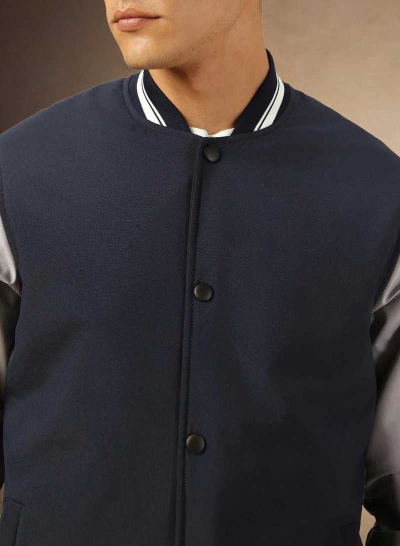 Dennis Lingo Men's Navy 100% Polyester Colour Blocked Bomber Regular Fit Jacket