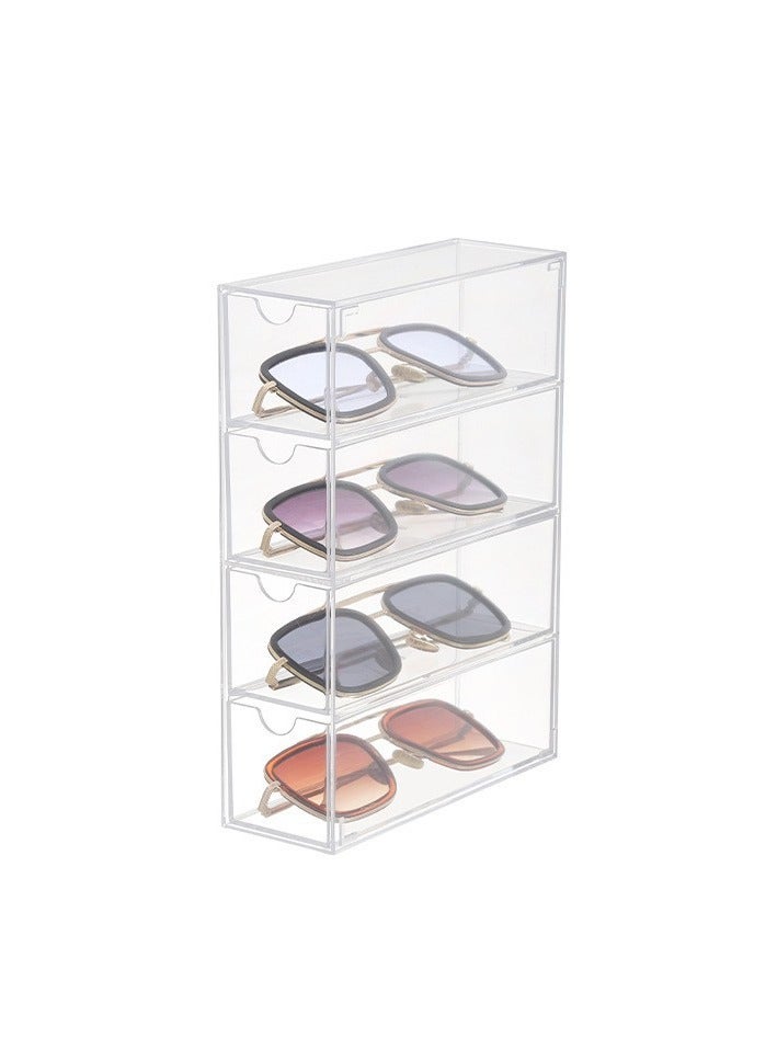 Sunglasses Case Storage Box with 4 Clear Divided Drawers Stackable Sunglasses Organizer Makeup Display Organizer for Sunglasses - Image 1