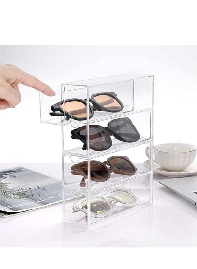 Sunglasses Case Storage Box with 4 Clear Divided Drawers Stackable Sunglasses Organizer Makeup Display Organizer for Sunglasses - Image 2