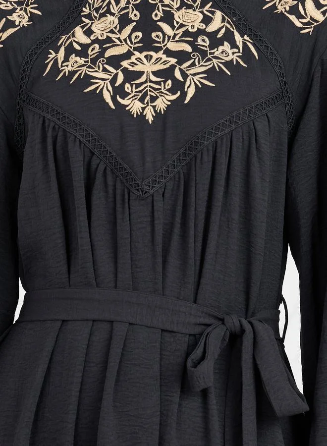 Styli Embroidered Belted Dress