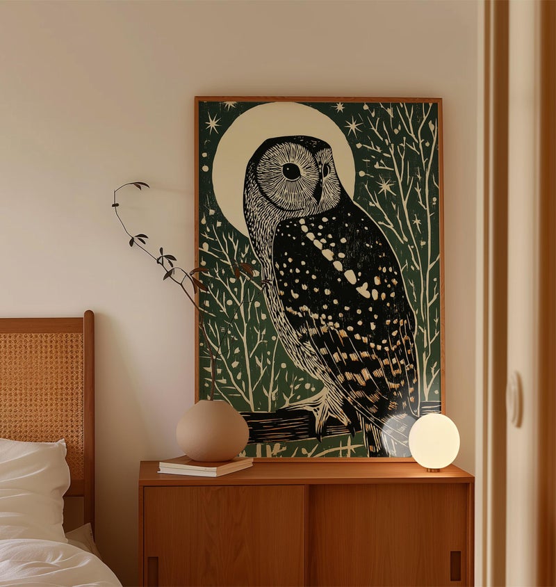 TNESSENTIAL Owl on Branch Poster, Japanese Woodblock Art Print - Image 5