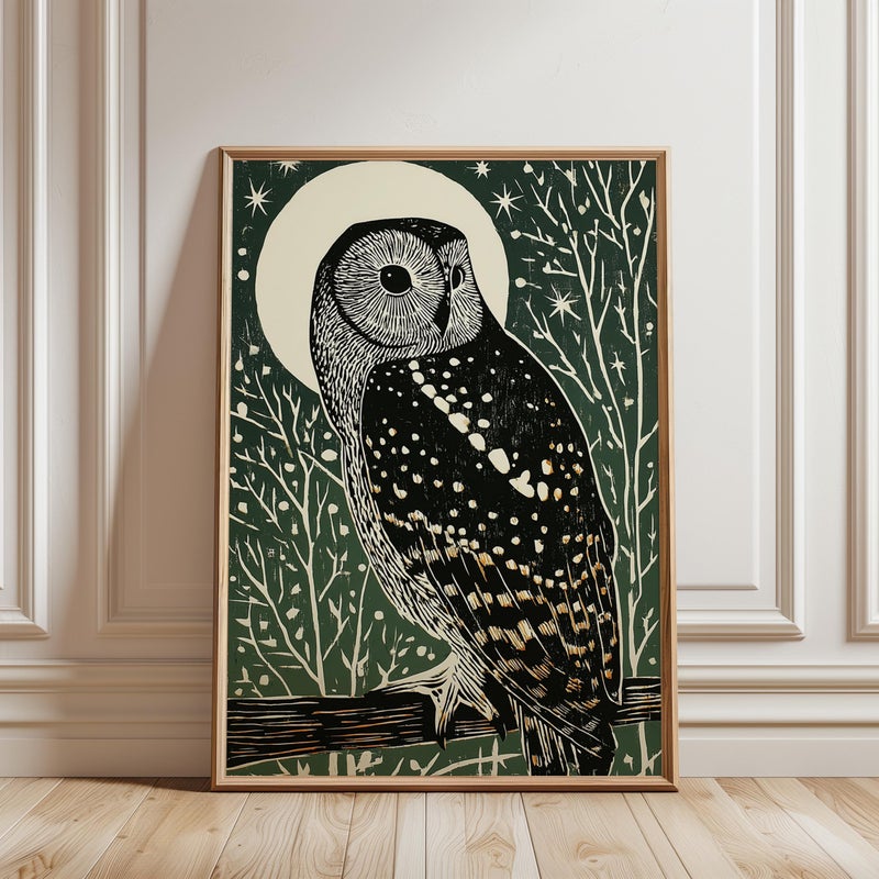 TNESSENTIAL Owl on Branch Poster, Japanese Woodblock Art Print - Image 4