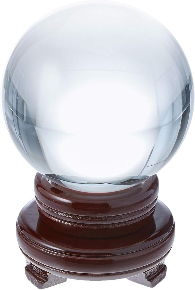 Amlong Crystal New Clear Crystal Ball Sphere Asian Quartz 80mm (3 inch Diameter) with Wooden Stand and Gift Box