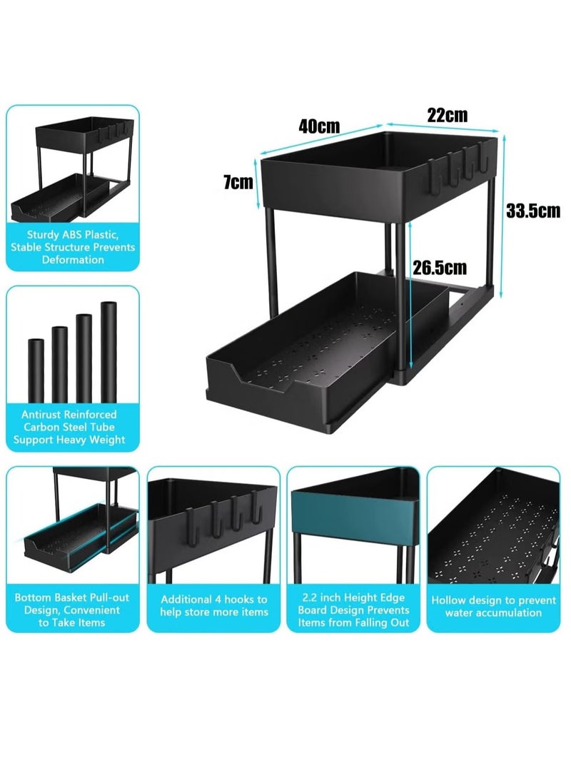 RATSAW Under Sliding Cabinet Basket Organizer 2 Tier Storage Under Cabinet Bathroom Under Sink Organizers and Storage  - Image 2