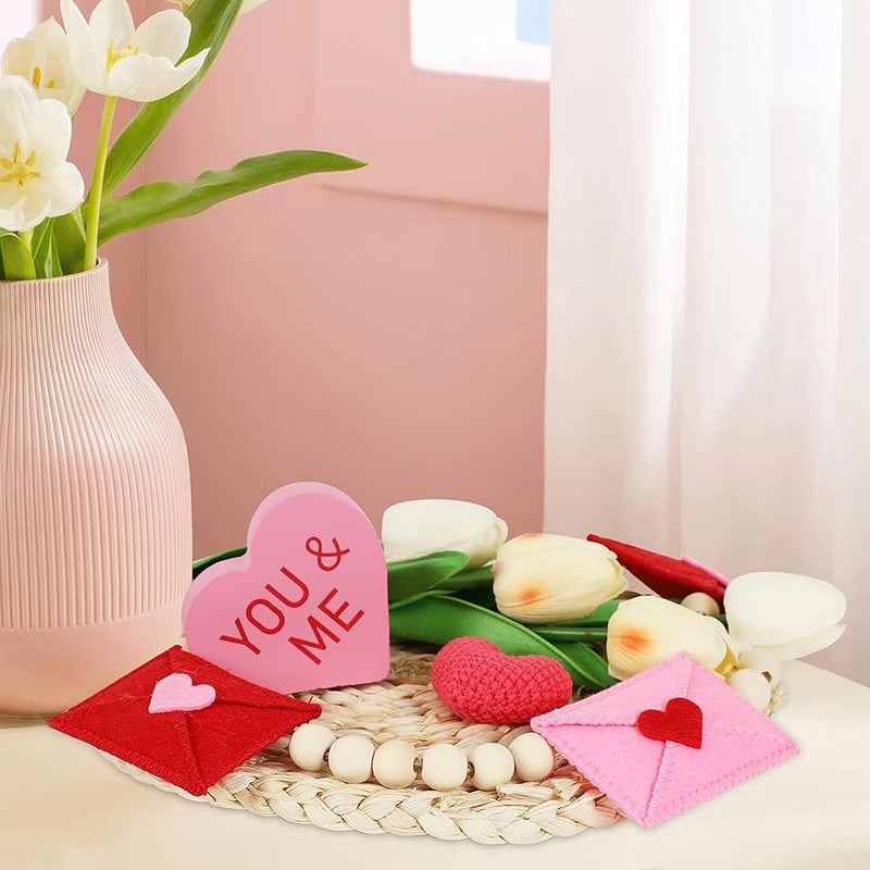 DAZONGE Retro Valentine Decor, Felt Envelope Wood Bead Garland for Valentine Decorations, Red and Pink Farmhouse Valentine’s Day Felt Banner for Wedding, Anniversary Decor - Image 4