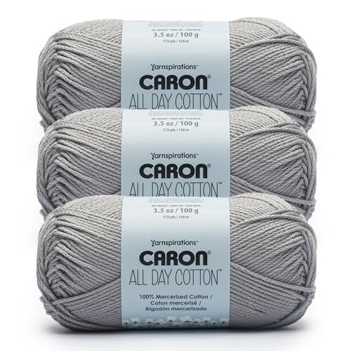Caron All Day Cotton - 3 Pack of 173 Yards/3.52 oz Light Gray 100% Mercerized Cotton Yarn - Image 1