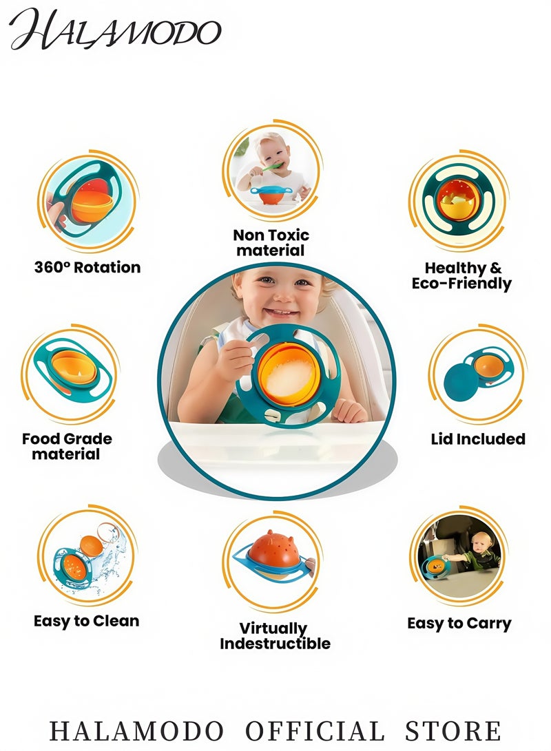 Halamodo 360° Rotating Spill-Proof Toddler Bowl with Lid Gyroscopic Bowl Design Leak-Proof BPA-Free Plastic Safe for Babies and Kids Travel-Friendly and Dishwasher Safe - Image 3