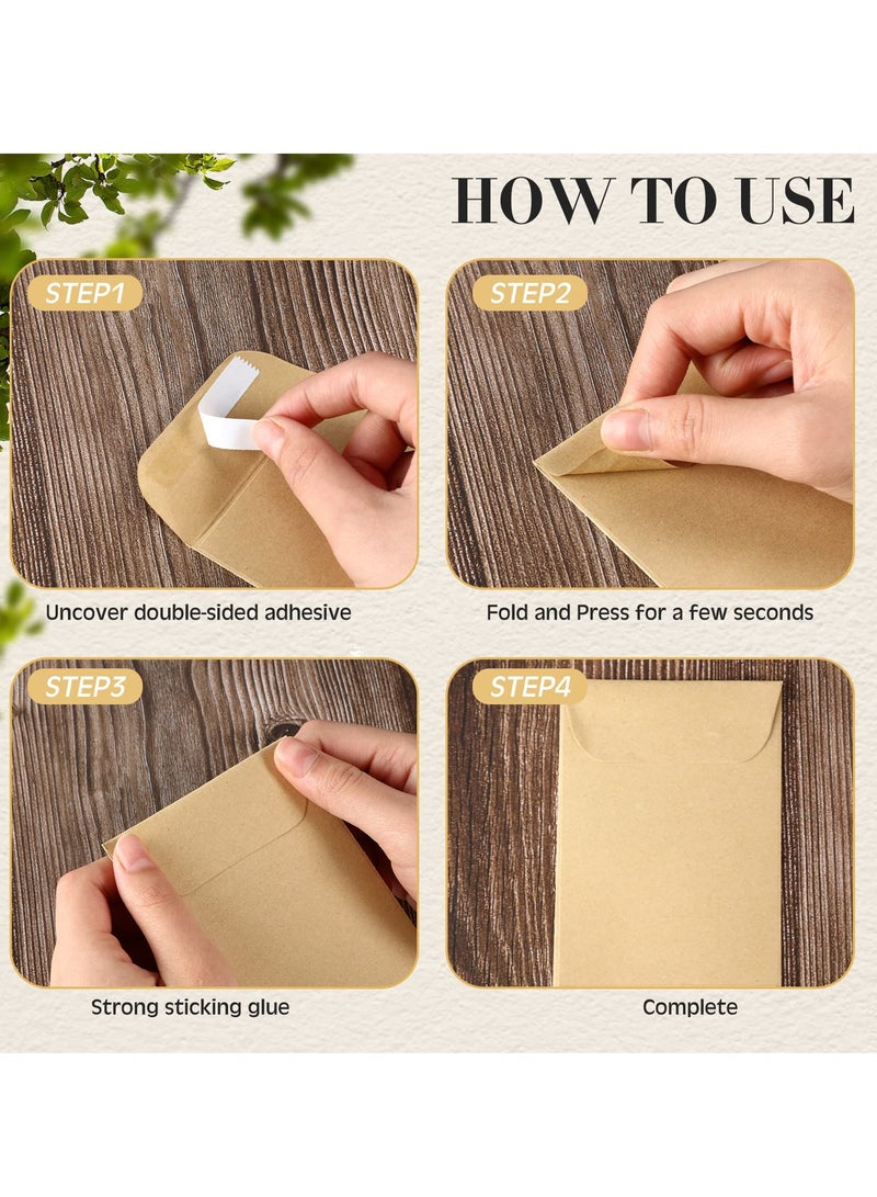 SYOSI 100 Pcs Seed Envelopes 3.15" x 4.72" Self Sealing Seed Packets Kraft Paper Resealable Seed Bags Pack Organizer with Collection Types Seed Envelopes Mini Parts Small Items Stamps Storage Packets - Image 2