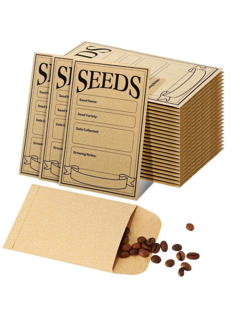 SYOSI 100 Pcs Seed Envelopes 3.15" x 4.72" Self Sealing Seed Packets Kraft Paper Resealable Seed Bags Pack Organizer with Collection Types Seed Envelopes Mini Parts Small Items Stamps Storage Packets - Image 1